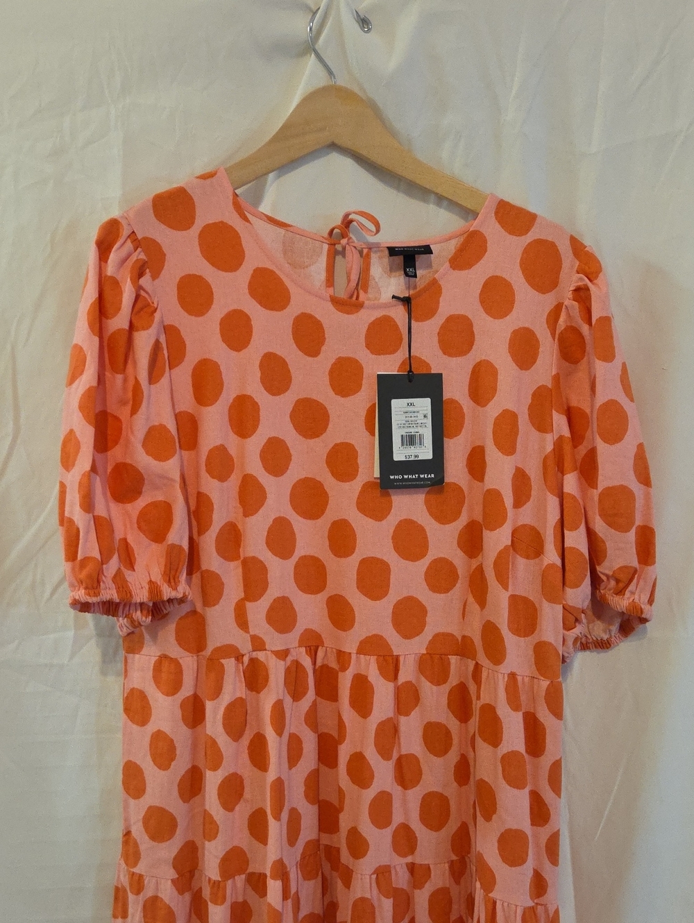 🎀 Who What Wear Pink & Orange Polka Dot Puff‑Sleeve Dress (XXL) NWT